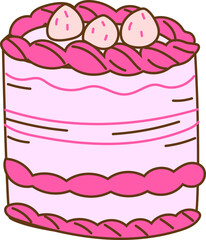 tall pink birthday cake vector icon for birthday party, celebration card or festive sweet design