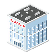 Hospital building isolated on white background. Isometric illustration. Building icon.