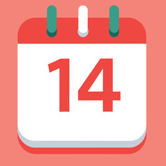 calendar icon with the date of 14 vector illustration