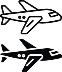 Minimalist Cartoon Airplane Icon – Simple Line Drawing Vector Overhead View
