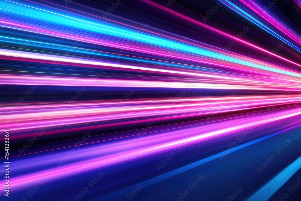 Poster neon lines create a dynamic visual of speed and motion in vibrant colors at night, realistic neon li