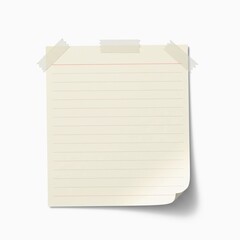 Blank notepad page with adhesive tape on a white background  