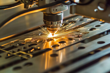 Laser engraving on metal close up background.