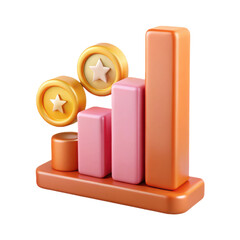 3d render of realistic growth chart with gold coins