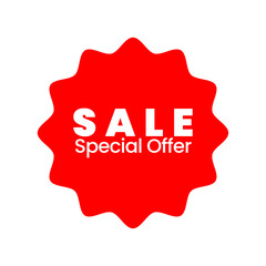 A red sale label vector icon is a free online symbol for special offers and price design on the web