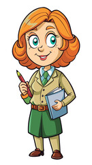 Fototapeta premium Animated teacher holding book and pen.