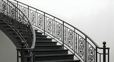 Staircase, Railing, Banister, Elegant Black Wrought Iron Staircase Railing