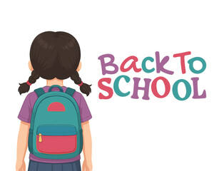 back to school banner text little schoolboy schoolgirl backpack back view