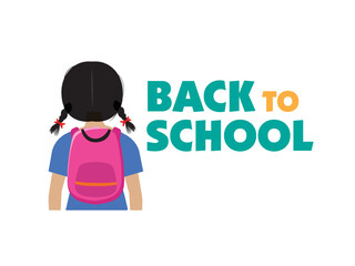 back to school banner text little schoolboy schoolgirl backpack back view