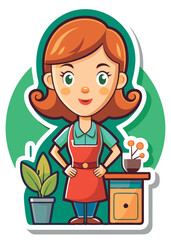 Friendly florist woman behind counter.