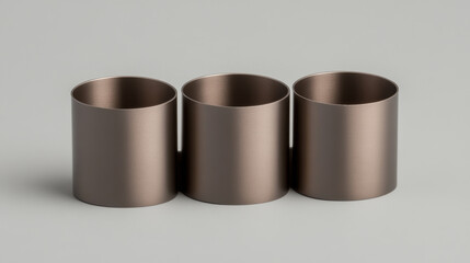 Sleek metallic holders arranged in row, showcasing modern design with brushed finish. These holders are perfect for organizing small items or as decorative accents