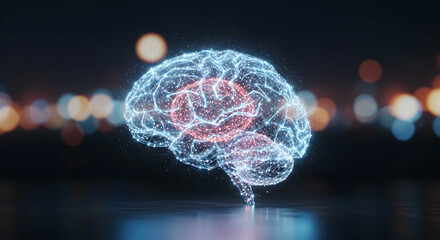 Brain, Human brain, Neural network, Illuminated Brain Network with Glowing Sphere