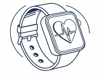 Creative Clean Line Art Icon Of A Smartwatch With A Heartb Symbol