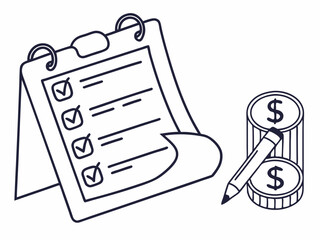Elegant Simple Line Art Icon Of A Checklist With Dollar Ic Design