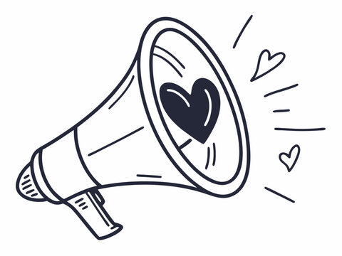 Stylish Minimal Vector Icon Of A Megaphone With A Heart S Design