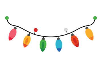 Fototapeta premium Colorful Cartoon Christmas Lights Garland Hanging on a Black Wire with Dots