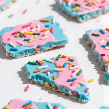 4k high quality Ai generative HD art photo realistic store business menu sell selling market snack fav kids dessert food eat frozen cold yogurt sprinkle rainbow colorful birthday cake confetti cookies