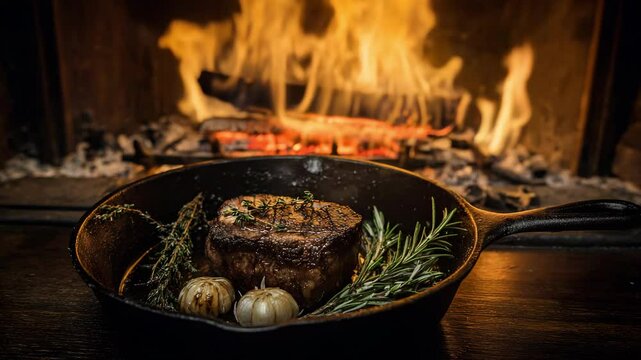 Grilled steak with rosemary and garlic