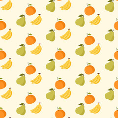 seamless background with fruits, banana, orange, pear illustration