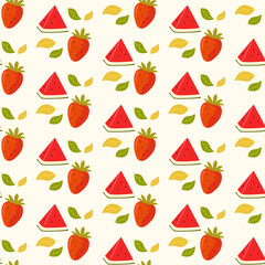 seamless pattern with watermelon and strawberry fruits