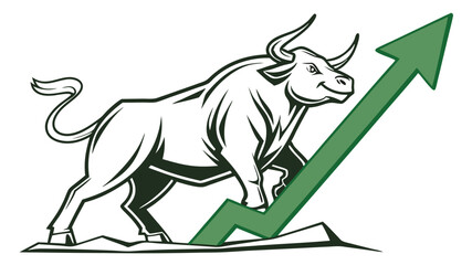 Obraz premium Illustration of a bull with a green arrow pointing upwards symbolizing growth and positive market trends exactly