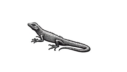 Fototapeta premium A grayscale illustration of a lizard, depicted in profile view, showcasing detailed scales and limbs.