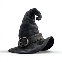 halloween witch hat with crooked brim and silver buckle isolated background