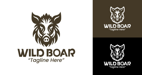 Fierce Wild Boar Logo Design in Brown with Minimalist Branding