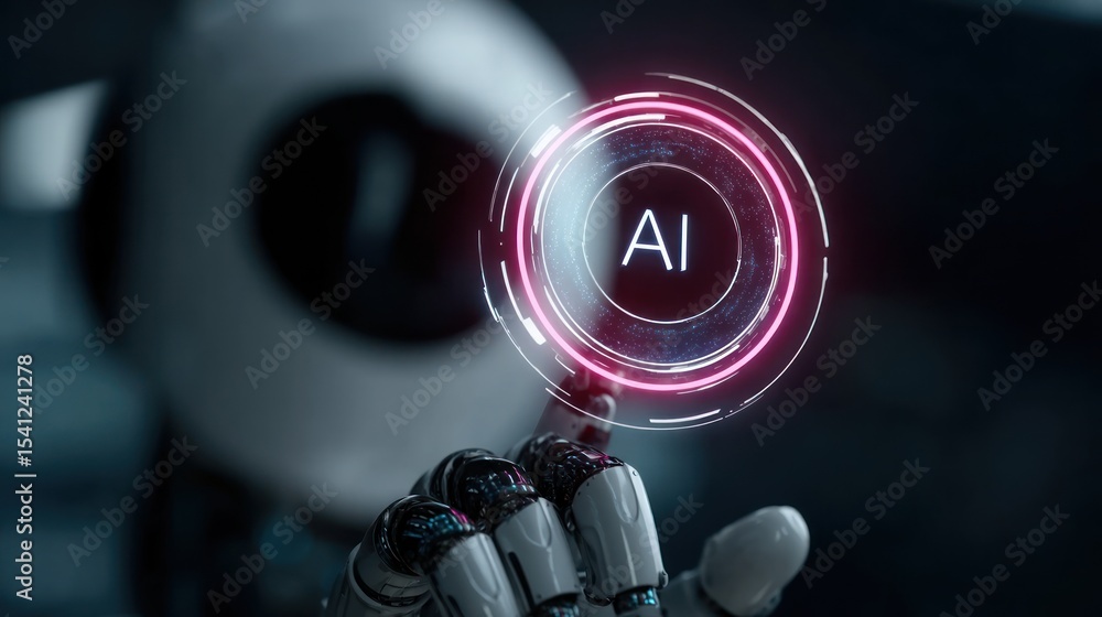 Poster robot hand interacting with ai interface