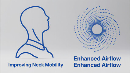 The neck contour and airflow pattern represent increased neck mobility and enhanced air circulation, suitable for rehabilitation therapy and environmental optimization scenarios.
