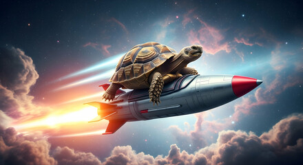 Tortoise, Turtle, Rocket, Tortoise on a Rocket in Space