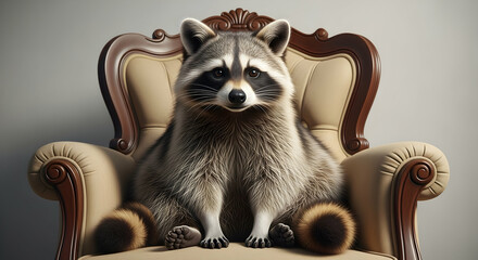 Raccoon, Armchair, Chair, Raccoon Sitting in an Armchair