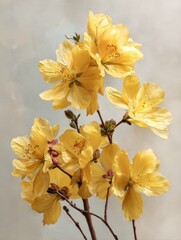 Vibrant soft yellow flowers in full bloom stand out against a light pastel background, capturing the essence of spring and the renewal of life and growth.