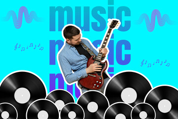 Creative design, Man playing the guitar, on a blue background.