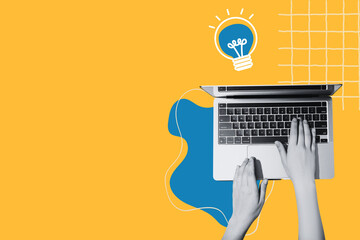 Creative design, a girl with a horn, on a bright background.