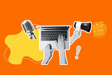 Creative design, a girl with a horn, on a bright background.