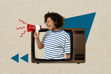 Creative design, a girl with a horn, on a bright background.