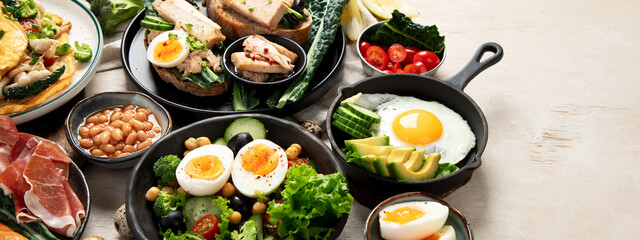 Breakfast food concept. Various ways of cooking chicken eggs.