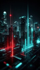 Obraz premium Futuristic city, glowing data streams