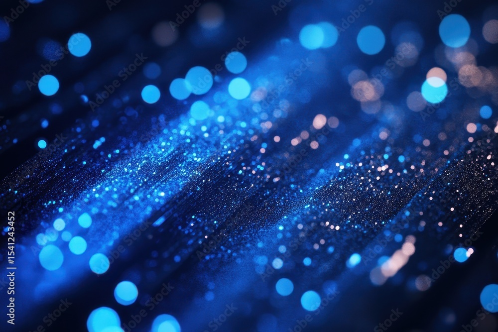 Poster blue light particles and stripes creating a shimmering effect in a dark environment, blue light stri