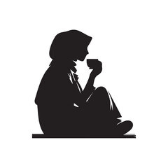 logo simple young woman enjoying tea while sitting vector icon symbol modern illustration design