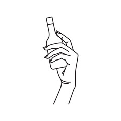 logo simple hand holding wine bottle line style vector icon symbol modern illustration design