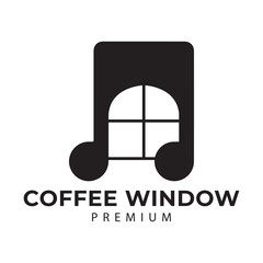 logo simple music and coffee logo on cafe window vector icon symbol modern illustration design