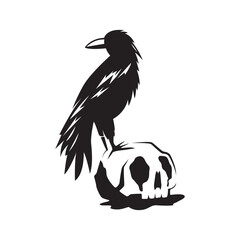 logo simple raven bird standing on skull head vector icon symbol modern illustration design