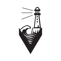 logo simple lighthouse with minimalist abstract waves vector icon symbol modern illustration design