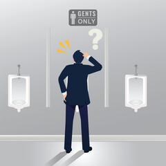 Confused man in the toilet with urinoir graphic design illustration