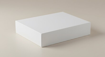 Fototapeta premium White Square Box Mockup on Beige Background, Minimalist Packaging Design, Branding Template