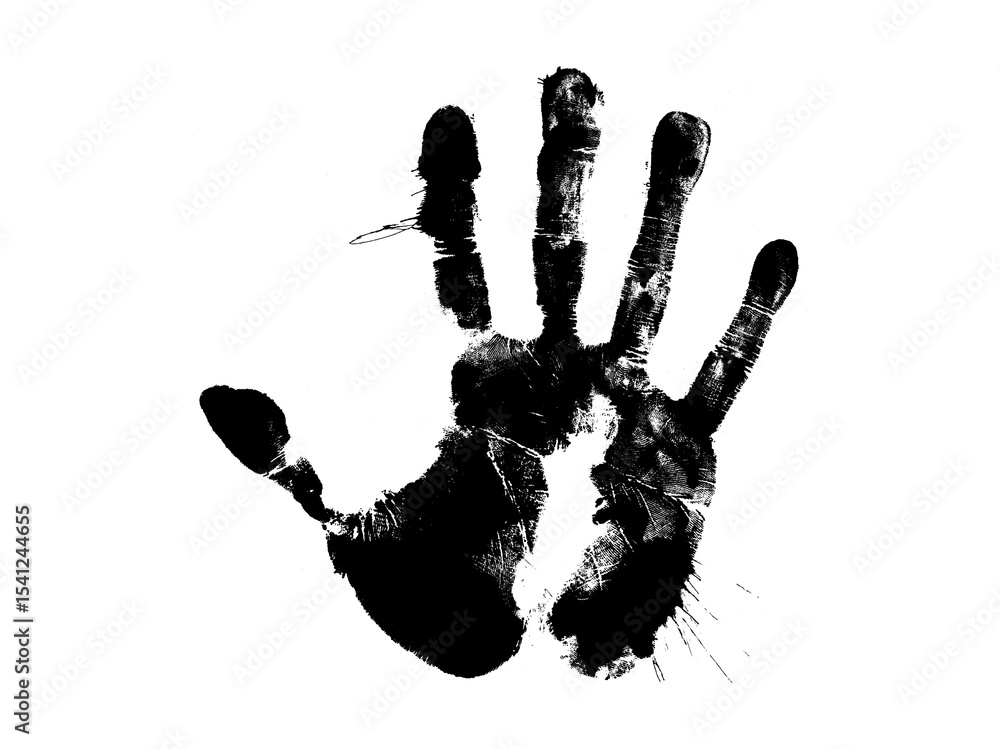 Poster grungy black handprint on transparent background for crime scene designs and artistic projects with 