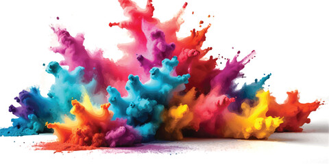Multicolor powder explosion on White background. Colored cloud. Colorful dust explode. Paint Holi. colorful rainbow Holi paint color powder explosion with bright colors isolated white background.
