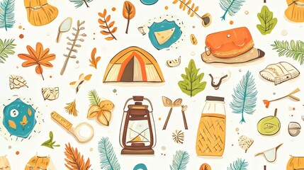 Seamless pattern with summer camp elements in vector format